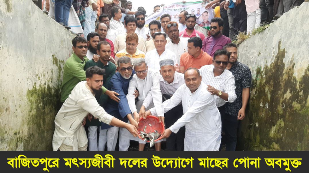⁣বাজিতপুরে জাতীয়তাবাদী মৎস্যজীবী দলের উদ্যোগে মাছের পোনা অবমুক্ত