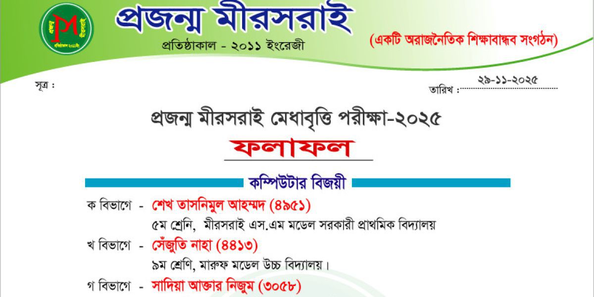 প্রজন্ম মিরসরাই মেধাবৃত্তি পরীক্ষার ফলাফল প্রকাশ