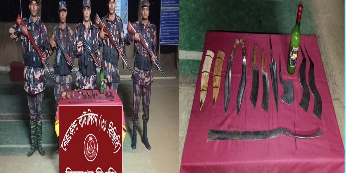 দুর্গাপুর সীমান্তে বিজিবি’র অভিযানে ভারতীয় অস্ত্র ও মাদক উদ্ধার..