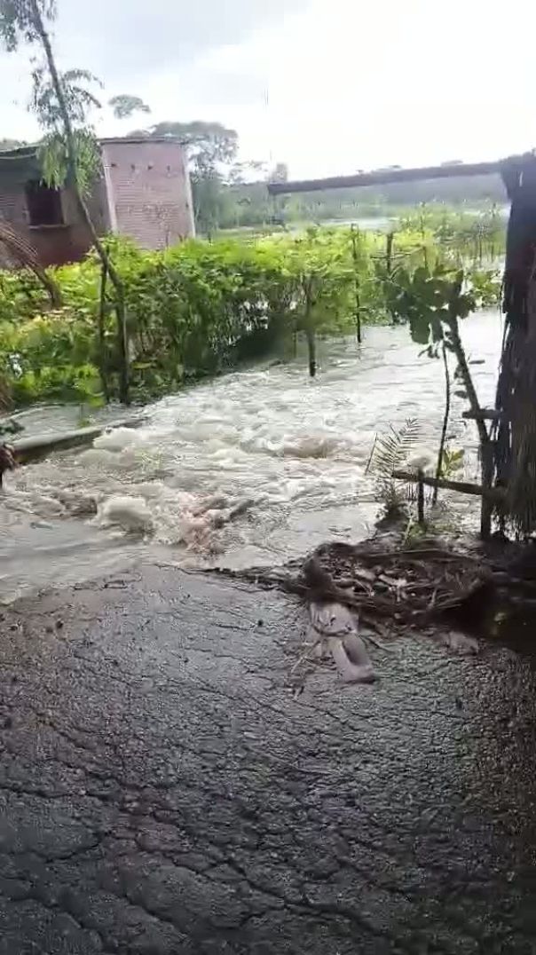 মিরুখালী-সাফা সড়কের করিমের পুল এলাকায় রাস্তা ভেঙে পানি চলাচল করছে। এতে সড়কের যোগাযোগ ব্যবস্থা বন্ধ হ
